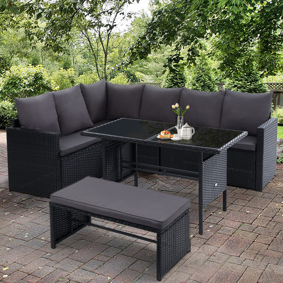 8 Seater Wicker Outdoor Furniture Dining Sofa Lounge Set with Storage Cover - Black Homecoze