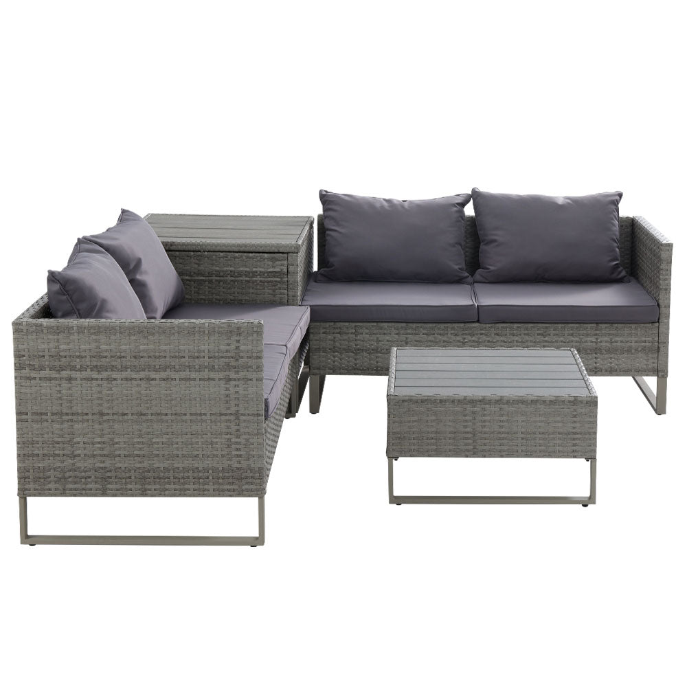 Outdoor Patio Wicker Sofa Lounge Set with Table & Storage Box - Mixed Grey Homecoze