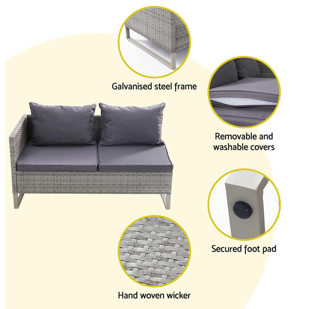 Outdoor Patio Wicker Sofa Lounge Set with Table & Storage Box - Mixed Grey Homecoze