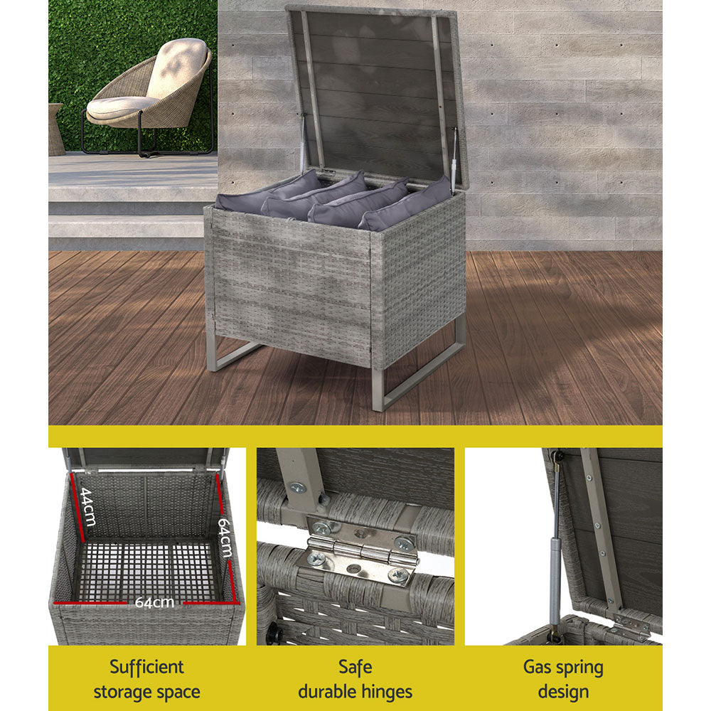 Outdoor Patio Wicker Sofa Lounge Set with Table & Storage Box - Mixed Grey Homecoze