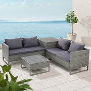 Outdoor Patio Wicker Sofa Lounge Set with Table & Storage Box - Mixed Grey Homecoze