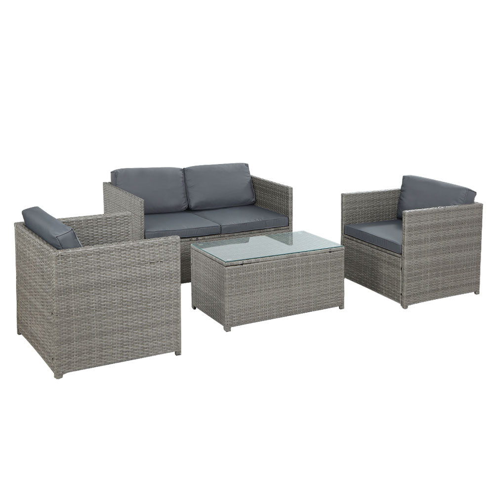 4PC Outdoor Patio Wicker Sofa & Chair Set - Mixed Grey Homecoze