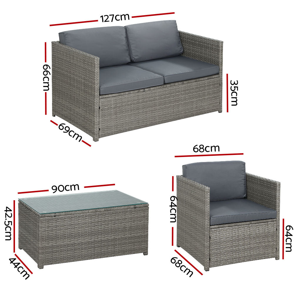 4PC Outdoor Patio Wicker Sofa & Chair Set - Mixed Grey Homecoze