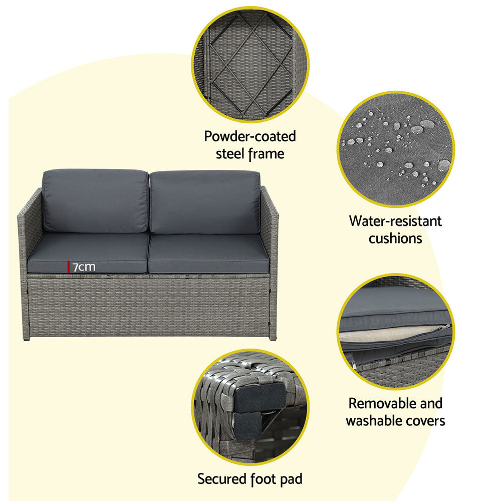 4PC Outdoor Patio Wicker Sofa & Chair Set - Mixed Grey Homecoze