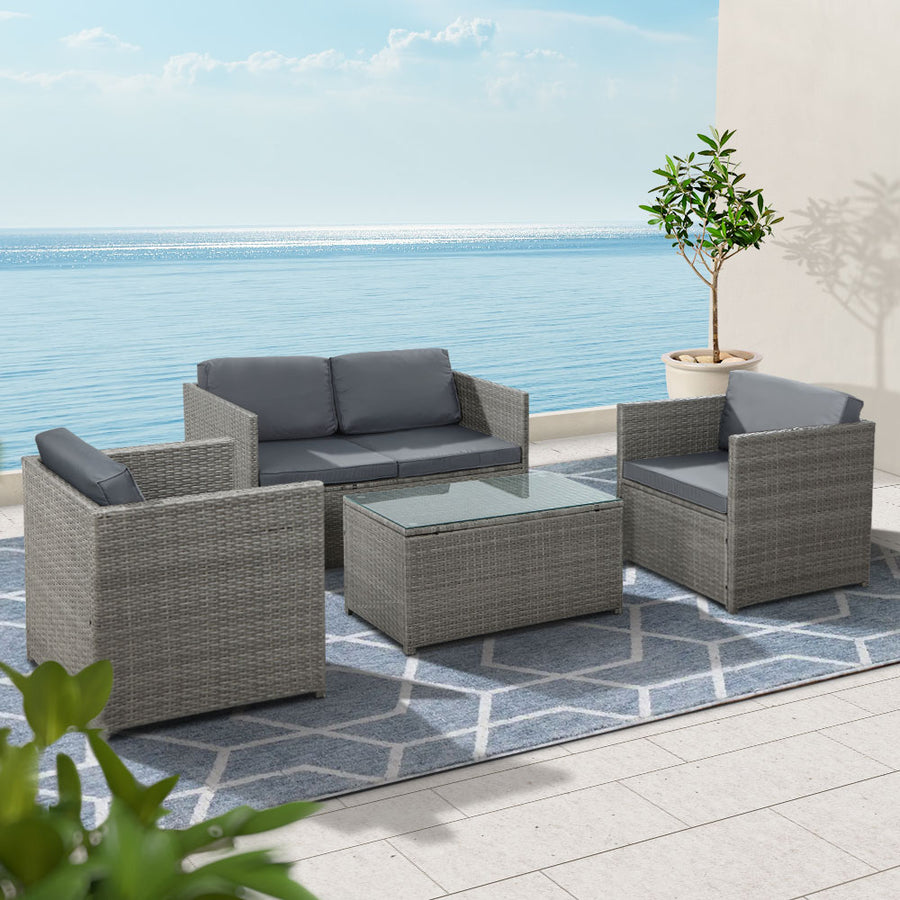 4PC Outdoor Patio Wicker Sofa & Chair Set - Mixed Grey Homecoze