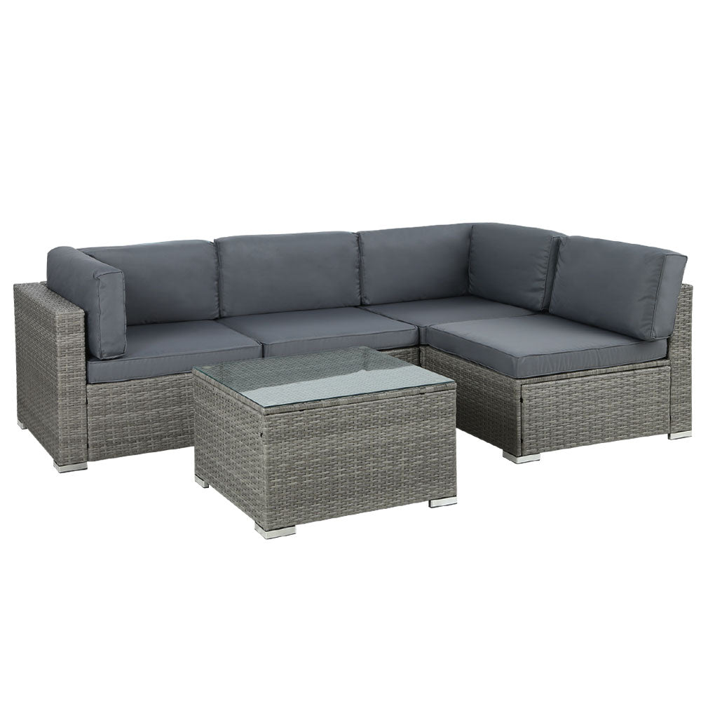 5PC Modular Outdoor Patio Wicker Lounge Set - Mixed Grey Homecoze