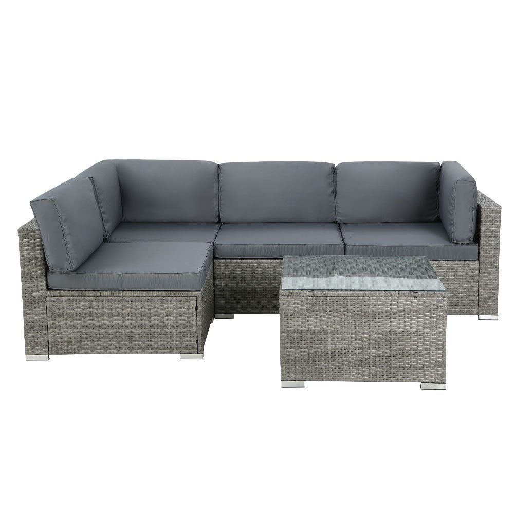 5PC Modular Outdoor Patio Wicker Lounge Set - Mixed Grey Homecoze