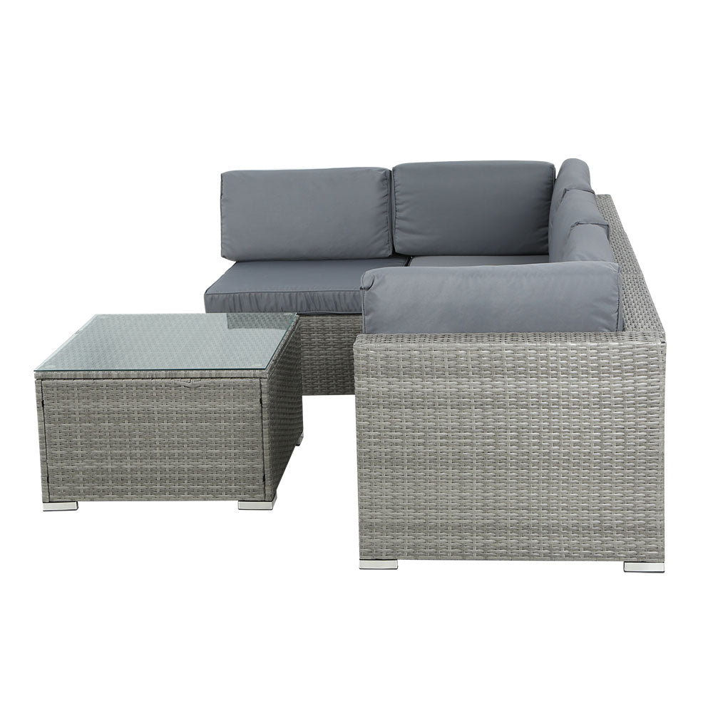 5PC Modular Outdoor Patio Wicker Lounge Set - Mixed Grey Homecoze