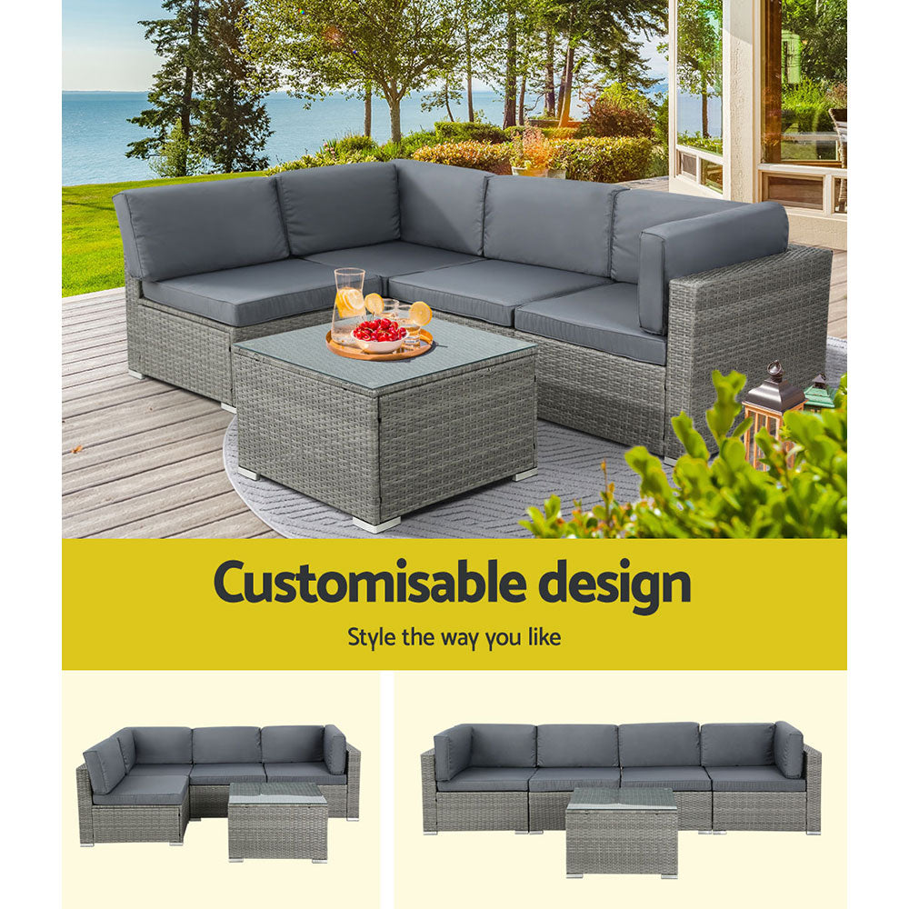 5PC Modular Outdoor Patio Wicker Lounge Set - Mixed Grey Homecoze