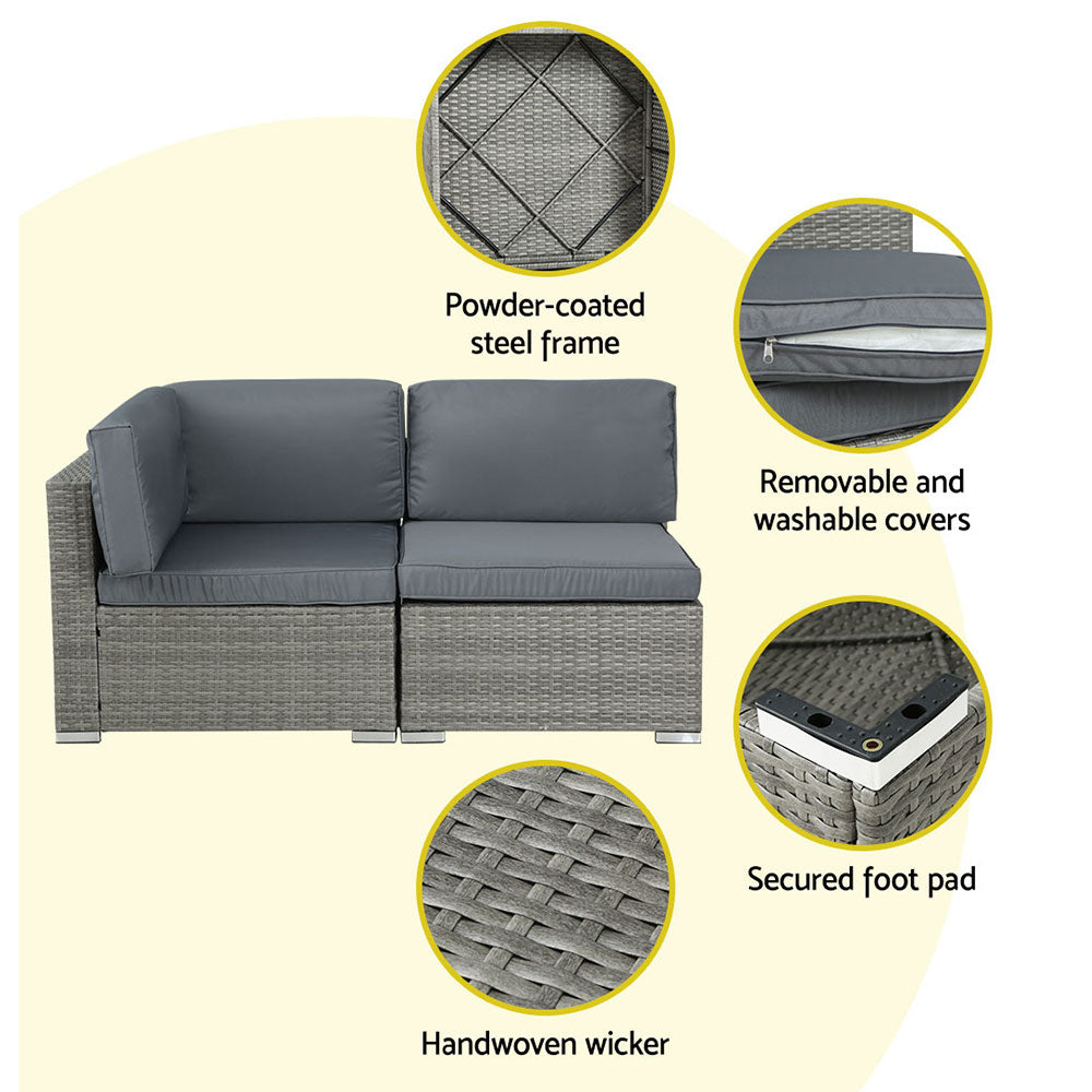 5PC Modular Outdoor Patio Wicker Lounge Set - Mixed Grey Homecoze