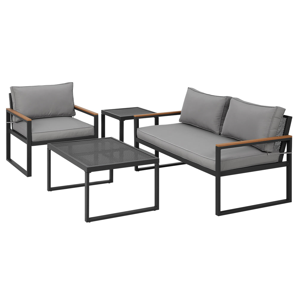 4 Piece Outdoor Furniture Lounge Chair & Sofa Bistro Setting - Black & Grey Homecoze
