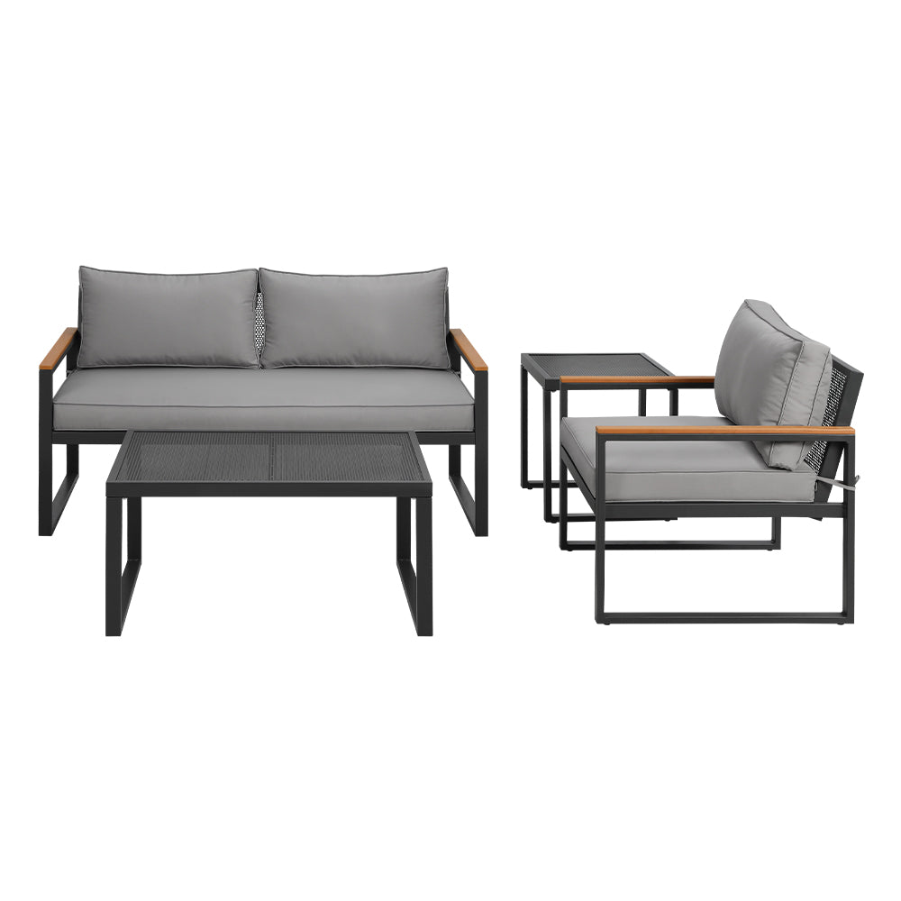 4 Piece Outdoor Furniture Lounge Chair & Sofa Bistro Setting - Black & Grey Homecoze