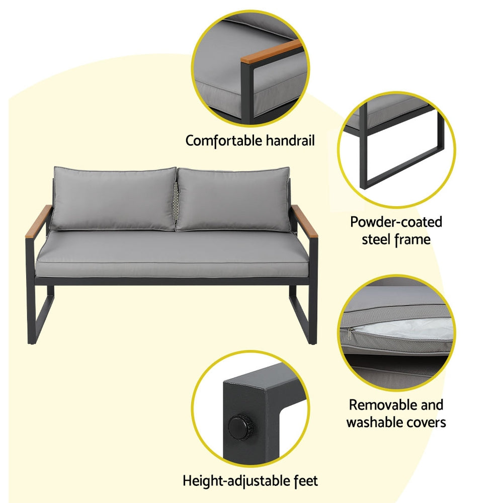 4 Piece Outdoor Furniture Lounge Chair & Sofa Bistro Setting - Black & Grey Homecoze