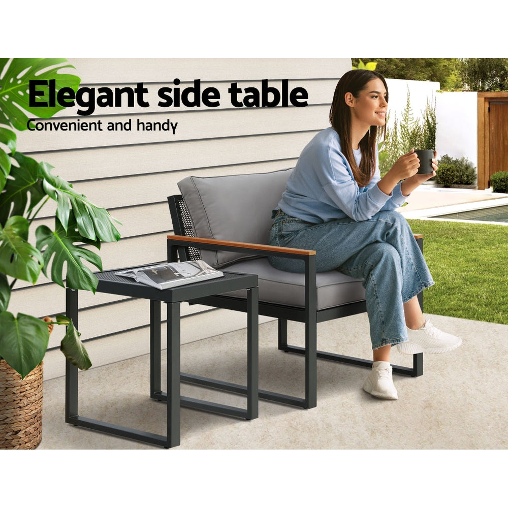 4 Piece Outdoor Furniture Lounge Chair & Sofa Bistro Setting - Black & Grey Homecoze