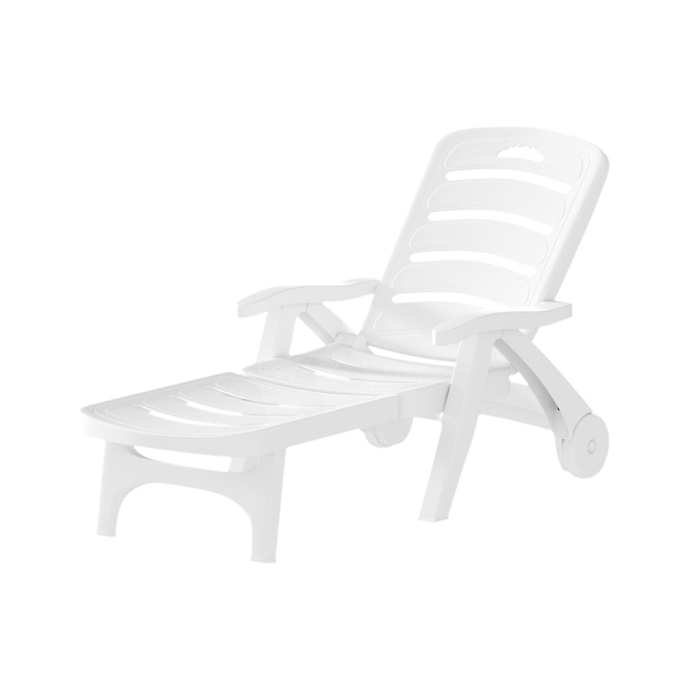 Outdoor Sun Lounger Folder Pool Lounge Chair with Wheels - White Homecoze