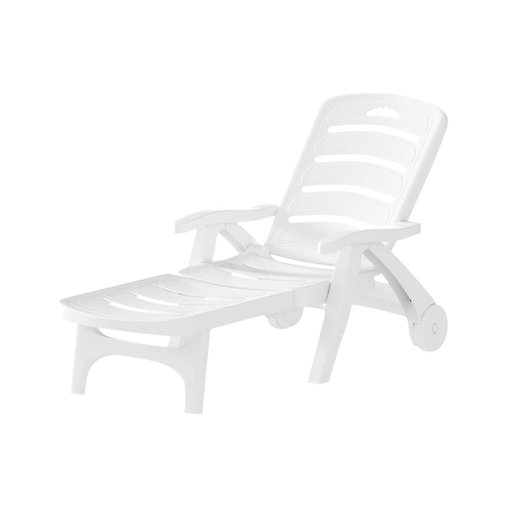 Outdoor Sun Lounger Folder Pool Lounge Chair with Wheels - White Homecoze