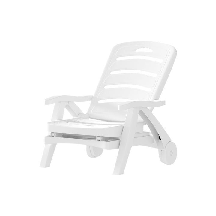 Outdoor Sun Lounger Folder Pool Lounge Chair with Wheels - White Homecoze