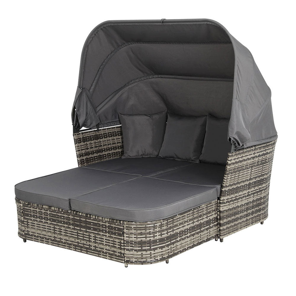 Outdoor Day Bed Wicker Sofa Sun Lounge Setting with Canopy - Grey Homecoze