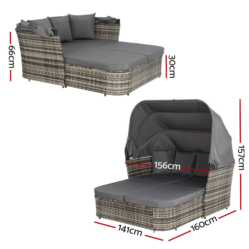 Outdoor Day Bed Wicker Sofa Sun Lounge Setting with Canopy - Grey Homecoze