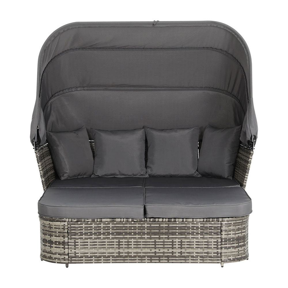 Outdoor Day Bed Wicker Sofa Sun Lounge Setting with Canopy - Grey Homecoze
