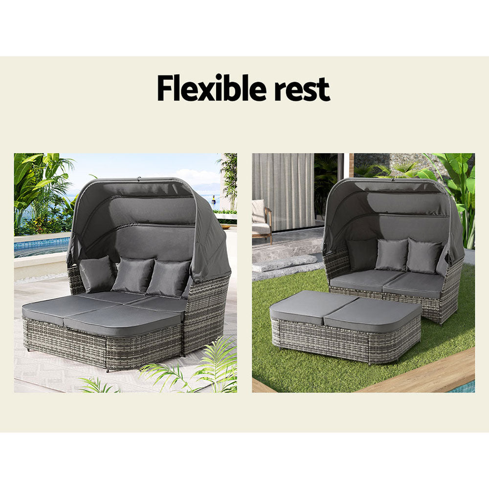Outdoor Day Bed Wicker Sofa Sun Lounge Setting with Canopy - Grey Homecoze