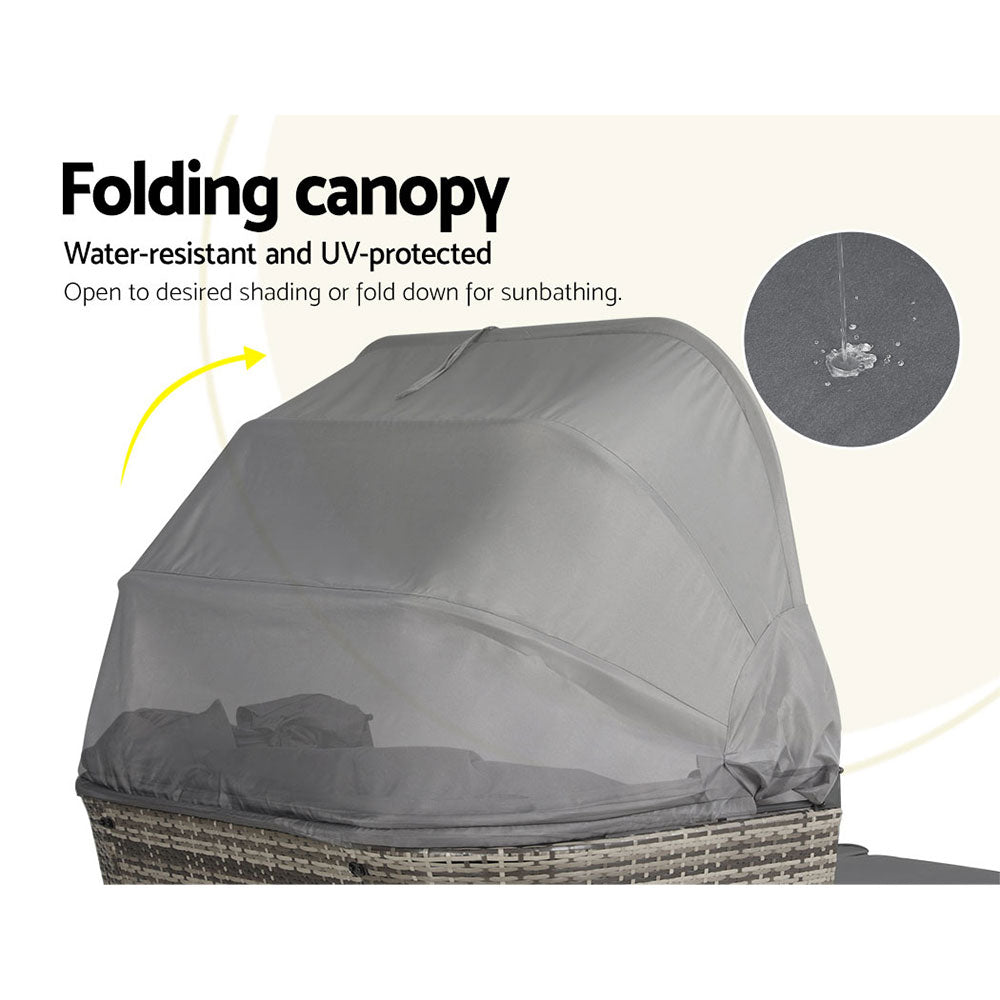 Outdoor Day Bed Wicker Sofa Sun Lounge Setting with Canopy - Grey Homecoze