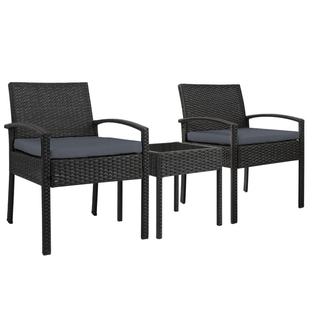 Wicker 3-piece Outdoor Bistro Set - Black - Homecoze
