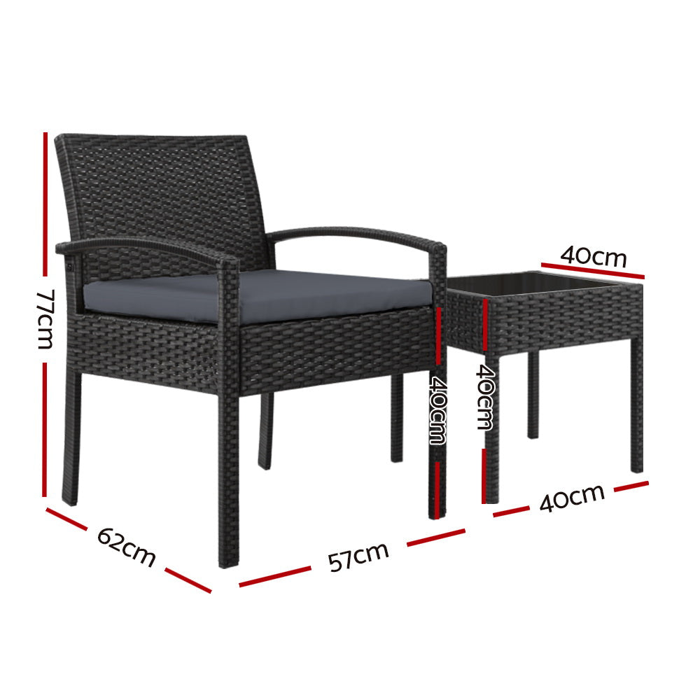 Wicker 3-piece Outdoor Bistro Set - Black - Homecoze