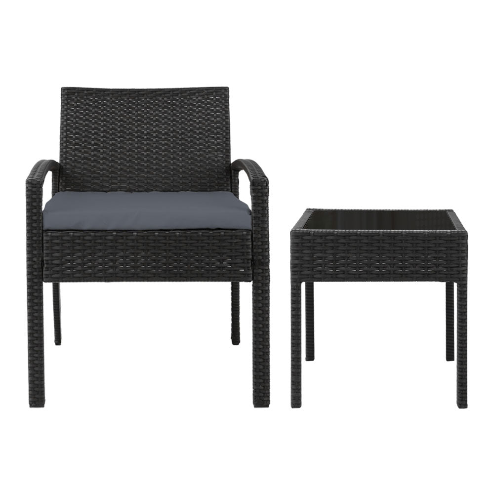 Wicker 3-piece Outdoor Bistro Set - Black - Homecoze