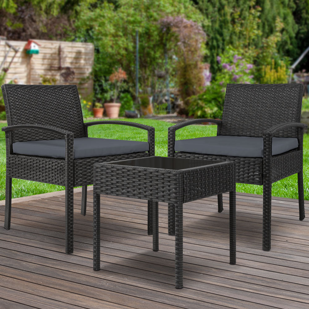 Wicker 3-piece Outdoor Bistro Set - Black Homecoze