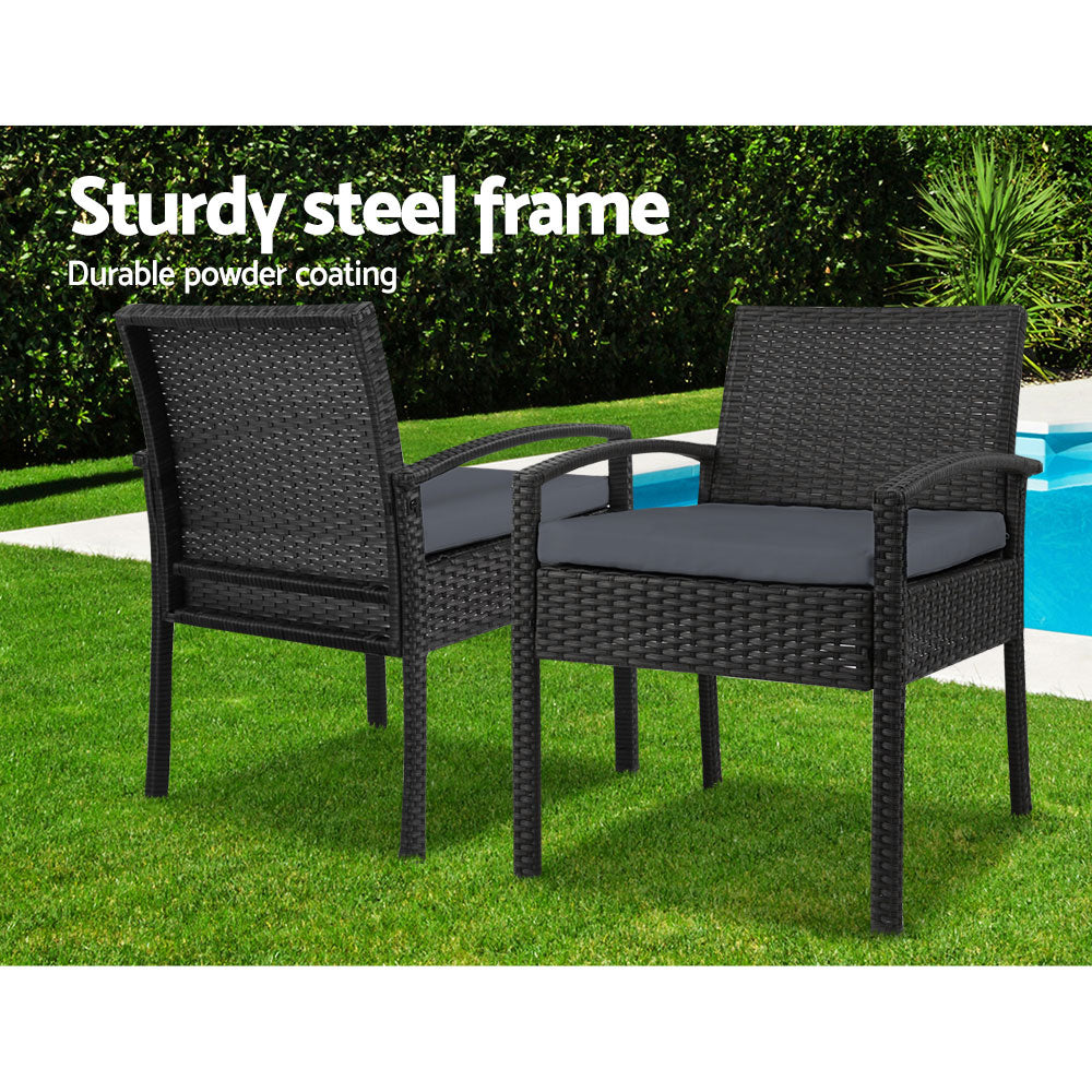 Wicker 3-piece Outdoor Bistro Set - Black - Homecoze