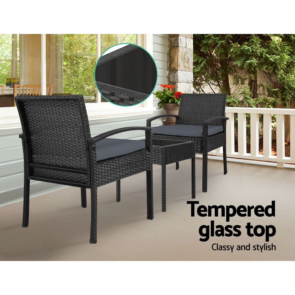 Wicker 3-piece Outdoor Bistro Set - Black - Homecoze
