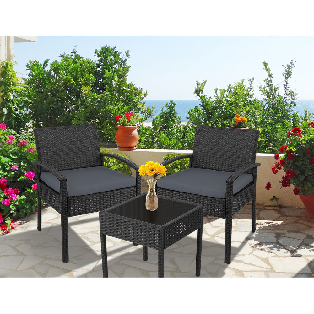 Wicker 3-piece Outdoor Bistro Set - Black - Homecoze