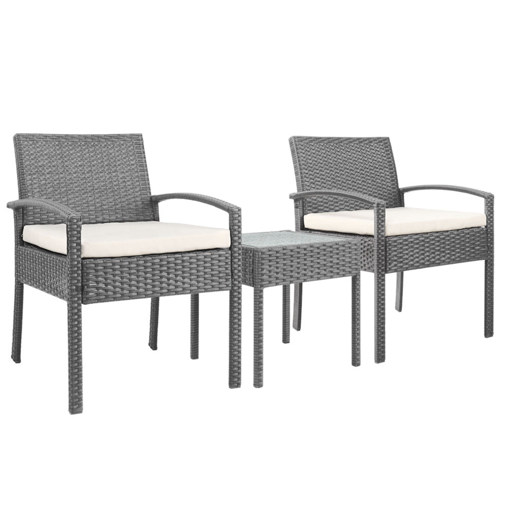Wicker 3-piece Outdoor Bistro Set - Grey - Homecoze