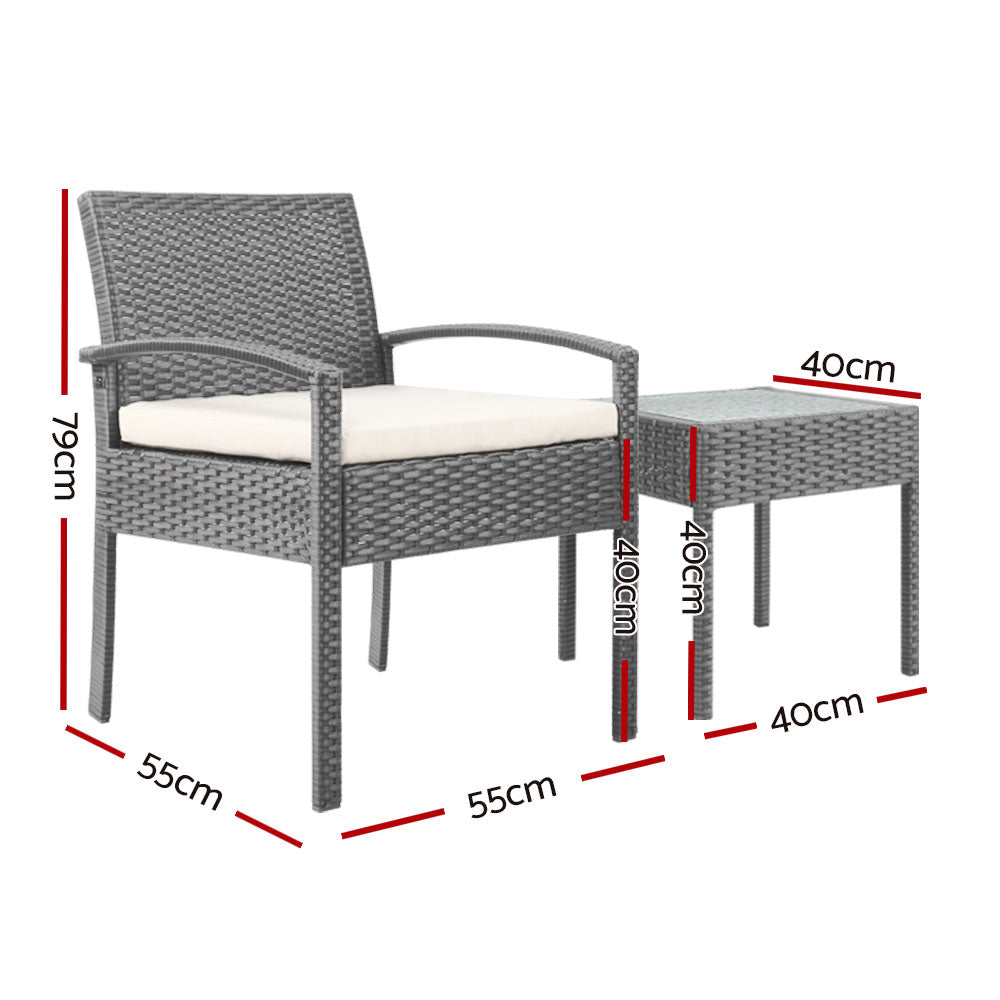 Wicker 3-piece Outdoor Bistro Set - Grey - Homecoze