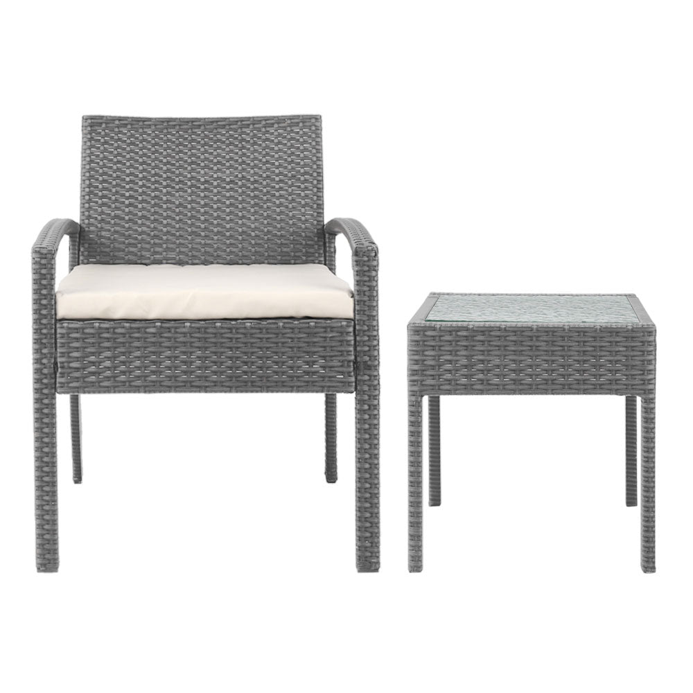 Wicker 3-piece Outdoor Bistro Set - Grey - Homecoze