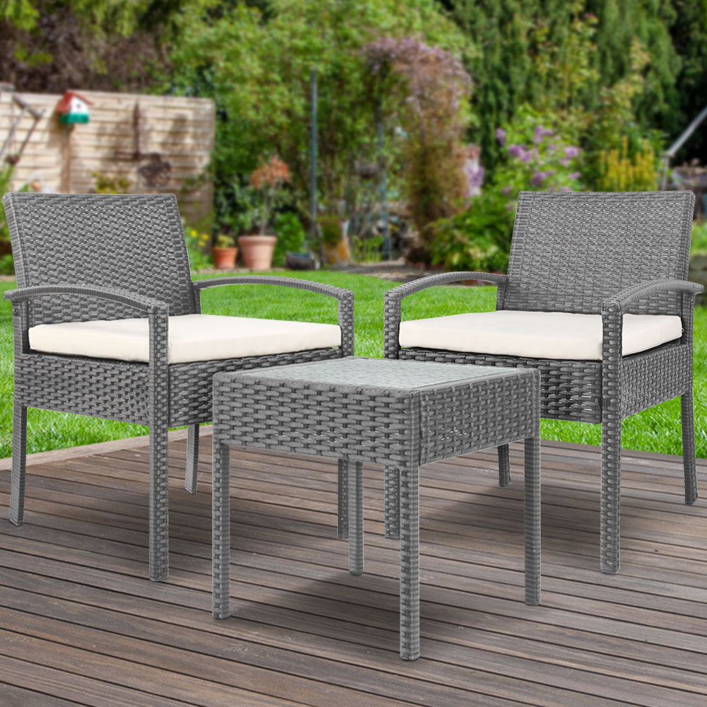 Wicker 3-piece Outdoor Bistro Set - Grey - Homecoze
