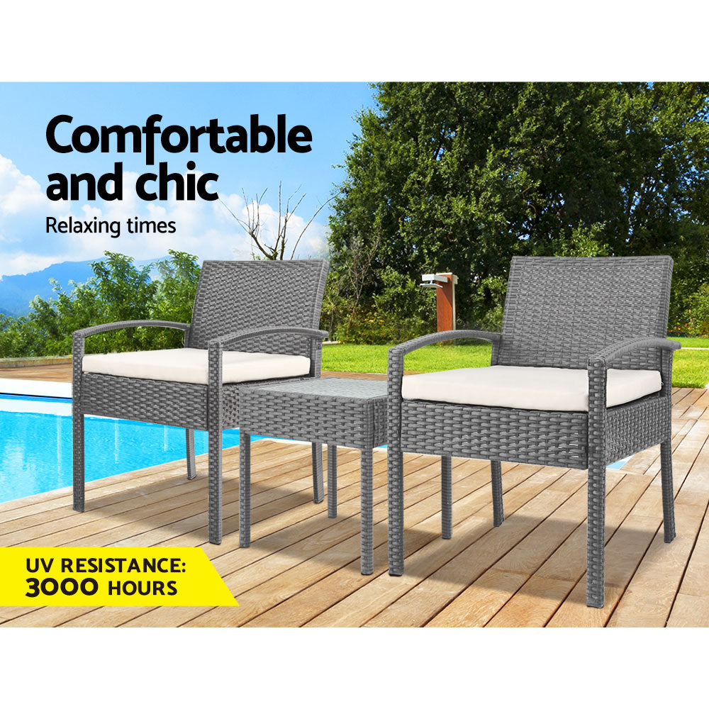Wicker 3-piece Outdoor Bistro Set - Grey - Homecoze