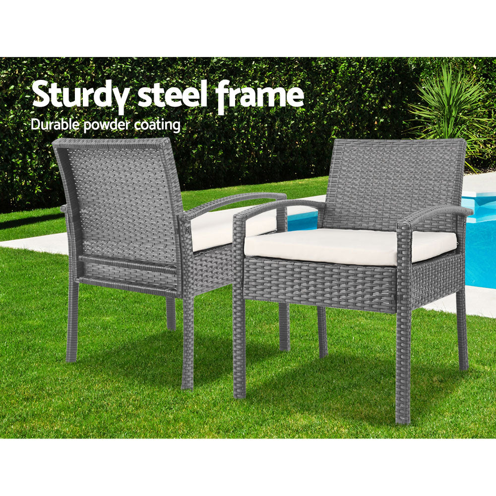Wicker 3-piece Outdoor Bistro Set - Grey - Homecoze