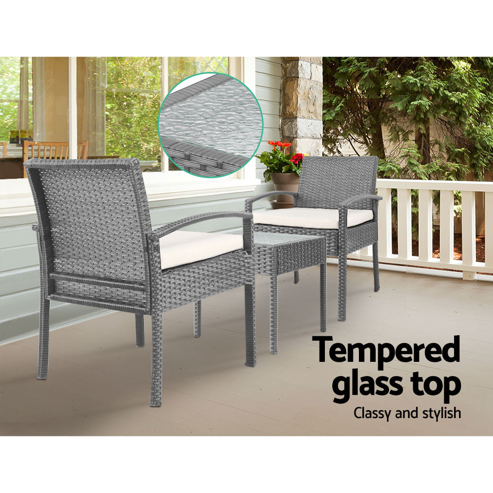 Wicker 3-piece Outdoor Bistro Set - Grey - Homecoze