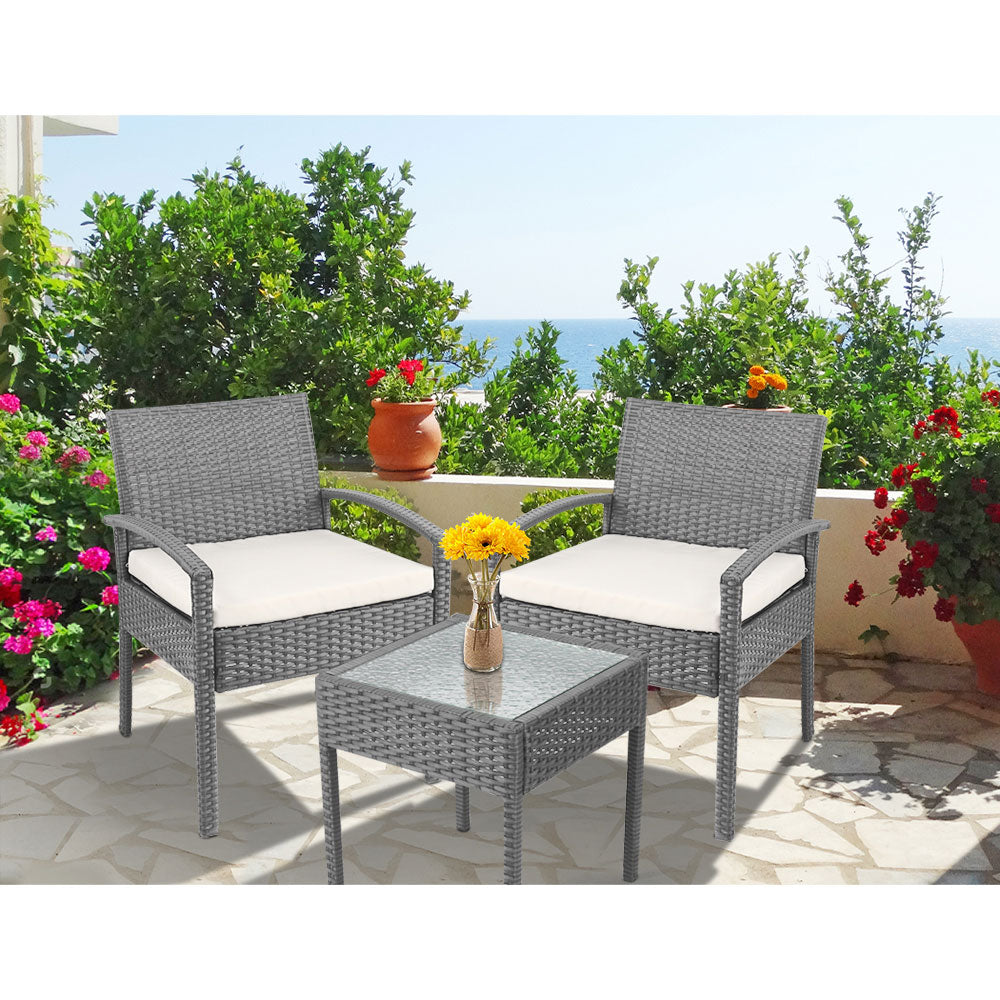 Wicker 3-piece Outdoor Bistro Set - Grey - Homecoze