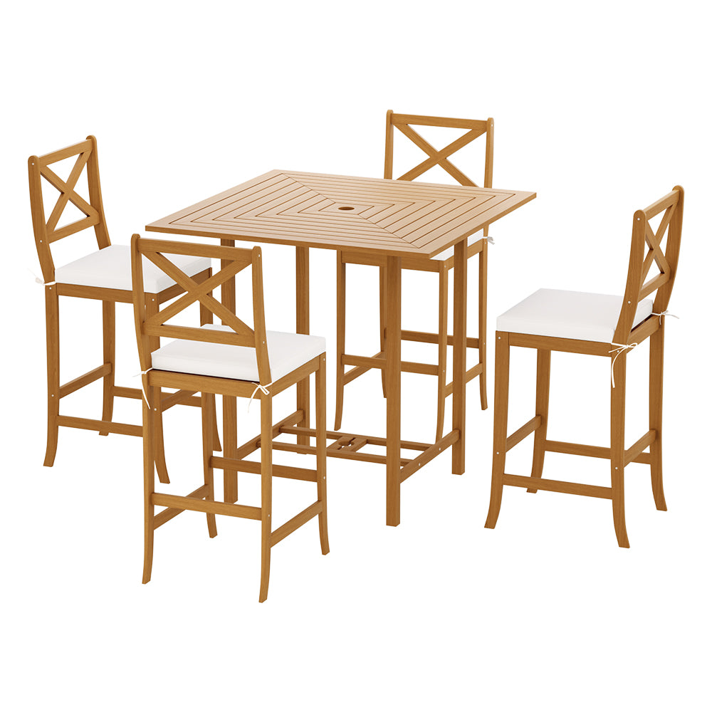 Outdoor Patio Bar Table and 4 Chair Stool Set Dining Furniture Acacia Wood Homecoze
