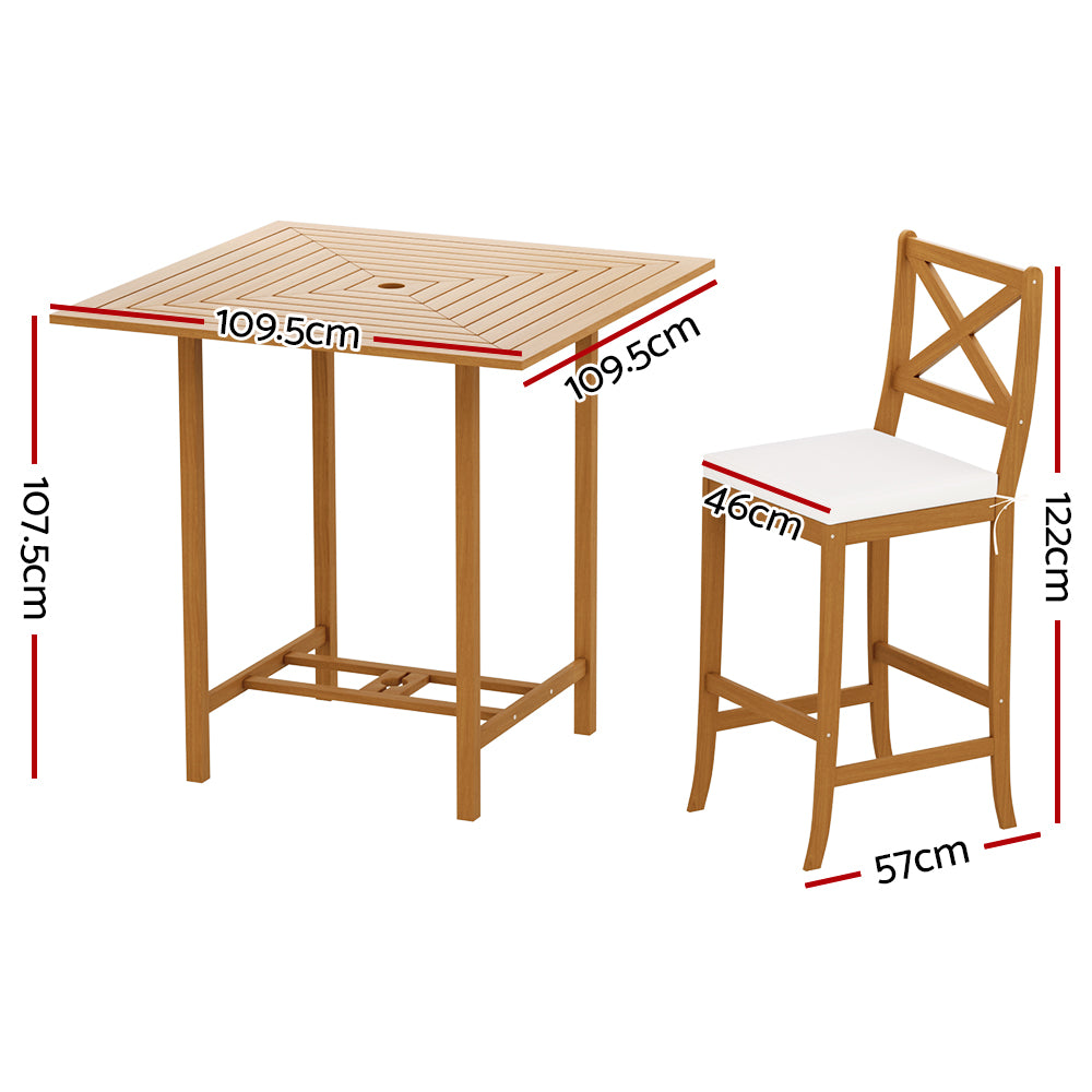 Outdoor Patio Bar Table and 4 Chair Stool Set Dining Furniture Acacia Wood Homecoze