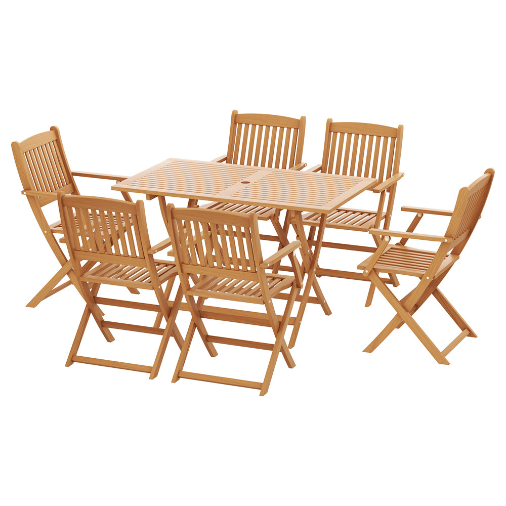 6 Seater Folding Outdoor Furniture Dining Table and Chair Patio Set Acacia Wood Homecoze