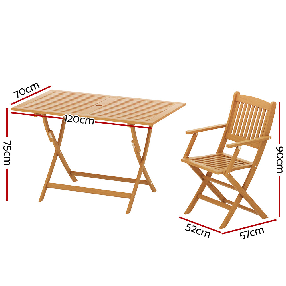 6 Seater Folding Outdoor Furniture Dining Table and Chair Patio Set Acacia Wood Homecoze