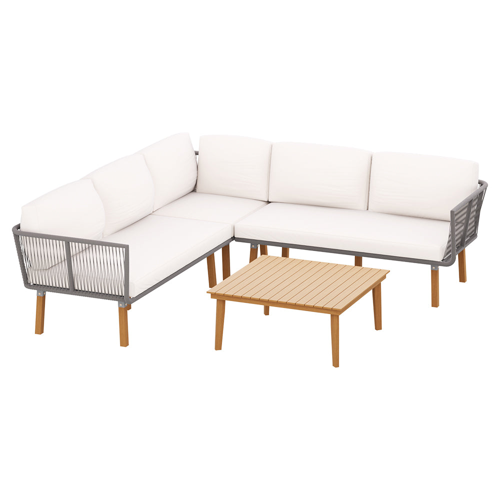 5 Seater Customizable Design Outdoor Lounge Setting Sofa Set Acacia Wood Homecoze
