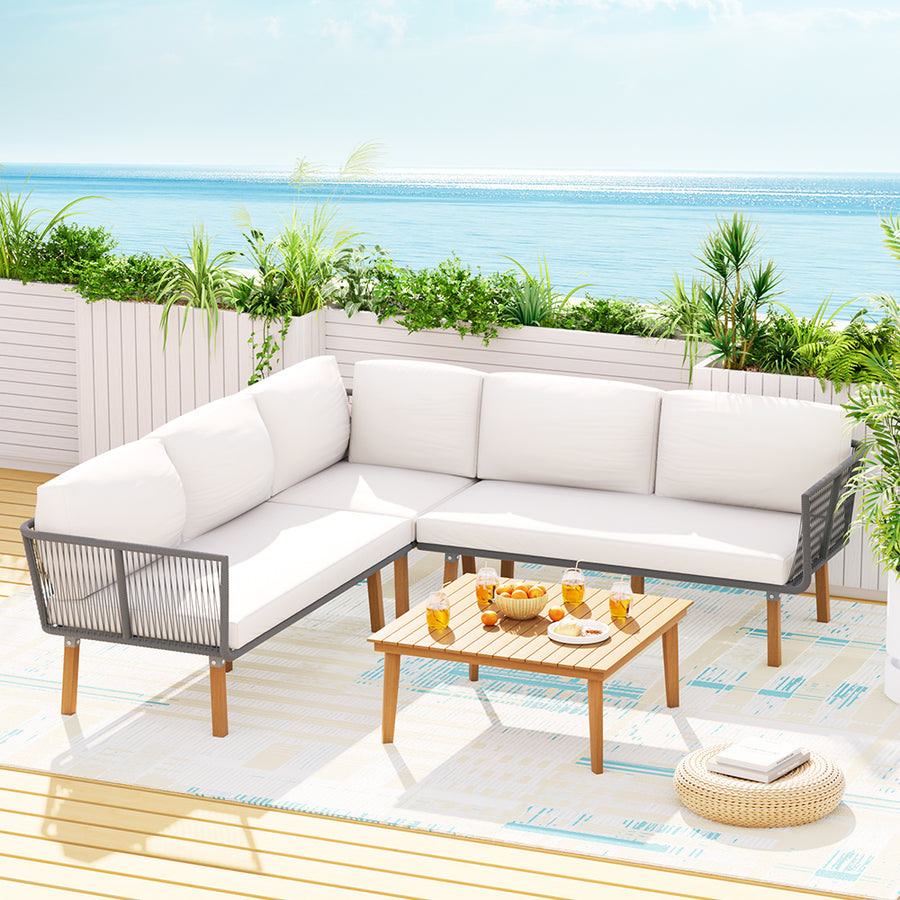 5 Seater Customizable Design Outdoor Lounge Setting Sofa Set Acacia Wood Homecoze