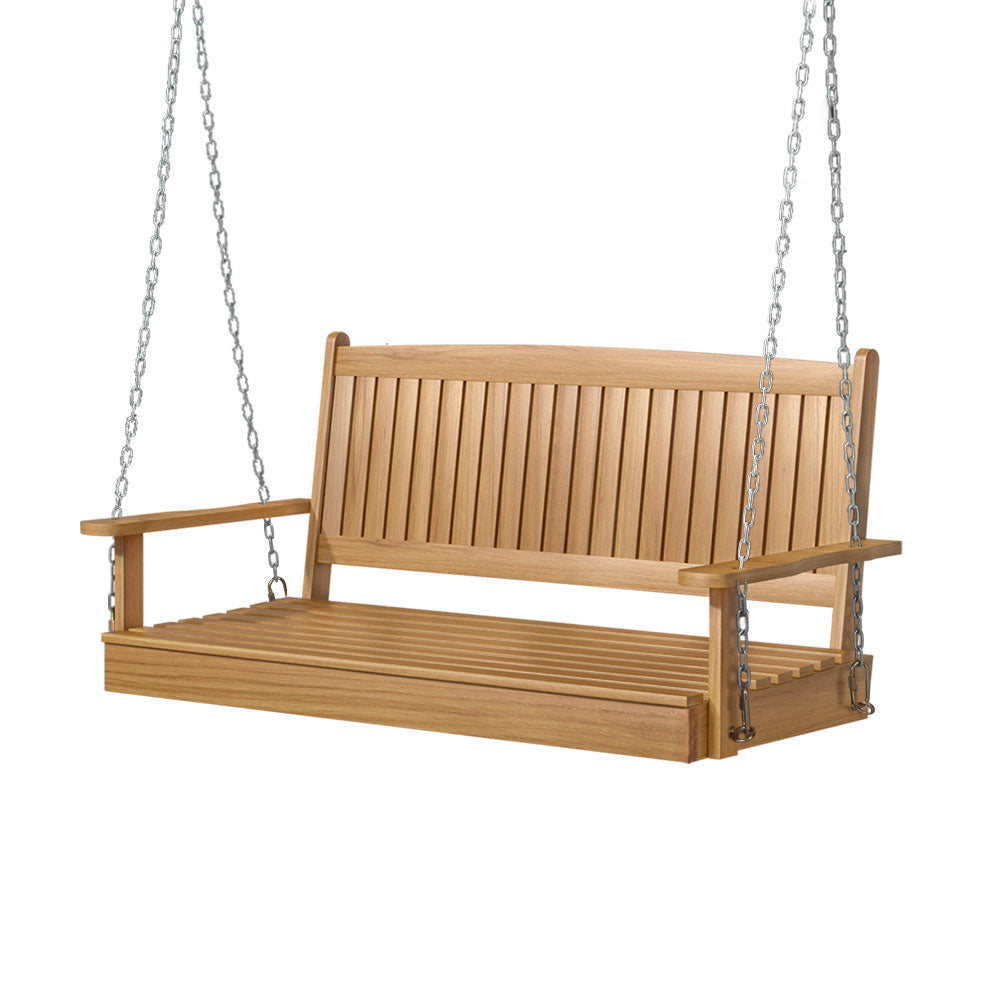 2 Seater Garden Porch Swing Outdoor Patio Hanging Wooden Bench Seat - Natural Homecoze