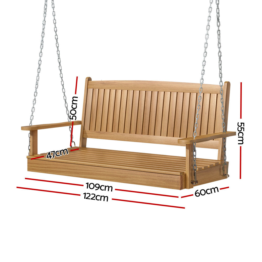 2 Seater Garden Porch Swing Outdoor Patio Hanging Wooden Bench Seat - Natural Homecoze