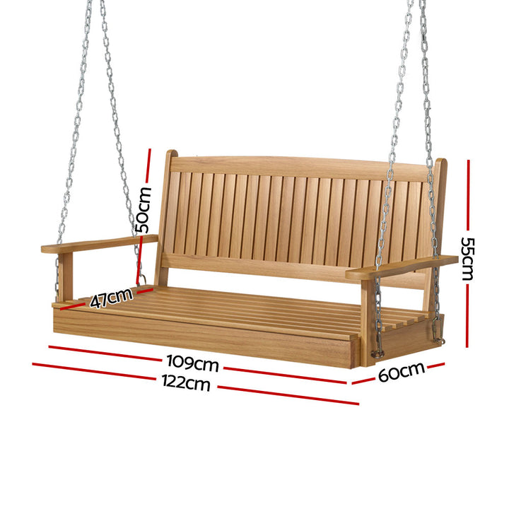 2 Seater Garden Porch Swing Outdoor Patio Hanging Wooden Bench Seat - Natural Homecoze